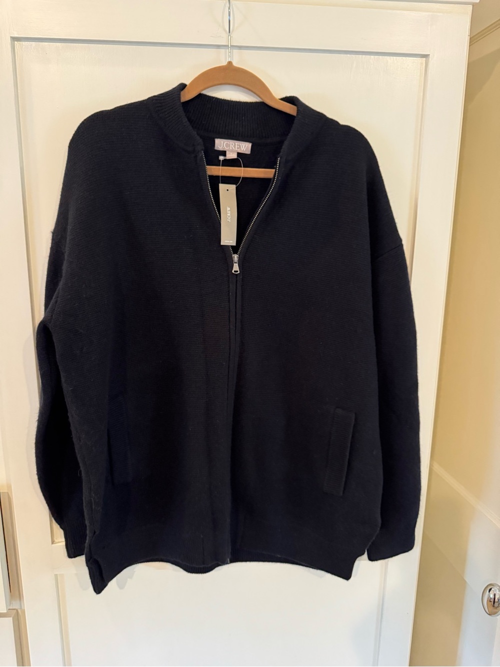 J. Crew Black Zip-Front Knit Sweater Jacket